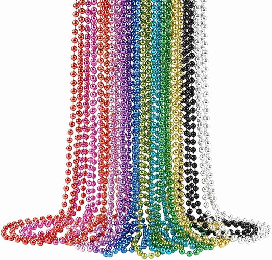 SHAOQINLIN 24 PCS Mardi Gras Beads Necklaces, 12 Colors 33 Inch 6 mm Metallic Bead Necklaces Bulk Party Beads Necklace Round Beaded Necklaces for Mardi Gras, Christmas, Carnival Party Favor