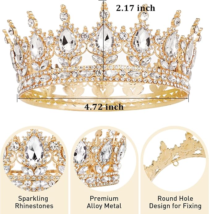 Gold Crown for Women, Crystal Queen Tiaras Headband Wedding Bridal Hair Accessories, Birthday Party Prom Cake Topper