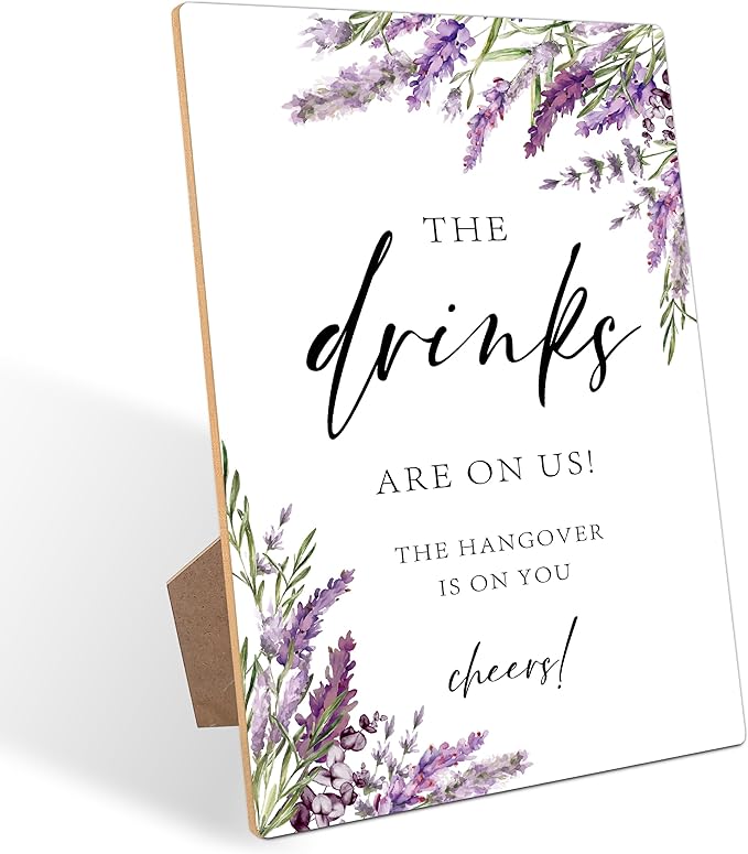 Drink Signs for Party, Lavender Bridal Shower Decorations, Wedding Reception Table Decorations, Engagement Party Decor, Floral Wooden Sign with Stand for Wedding Reception And Bridal Party Decor, 39