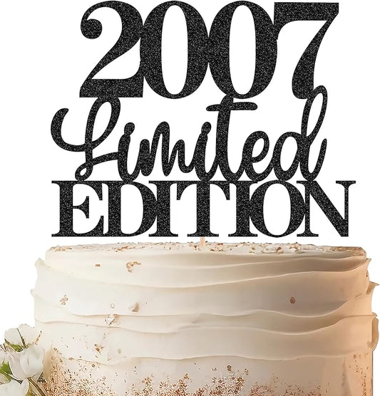 Limited EDITION 2007 Cake Topper - Black Glitter Happy 18th Birthday Party Cake Decoration Supplies, Cheer to 18 Years Cake Bunting Decor for 18th Birthday Party Photo Booth Props