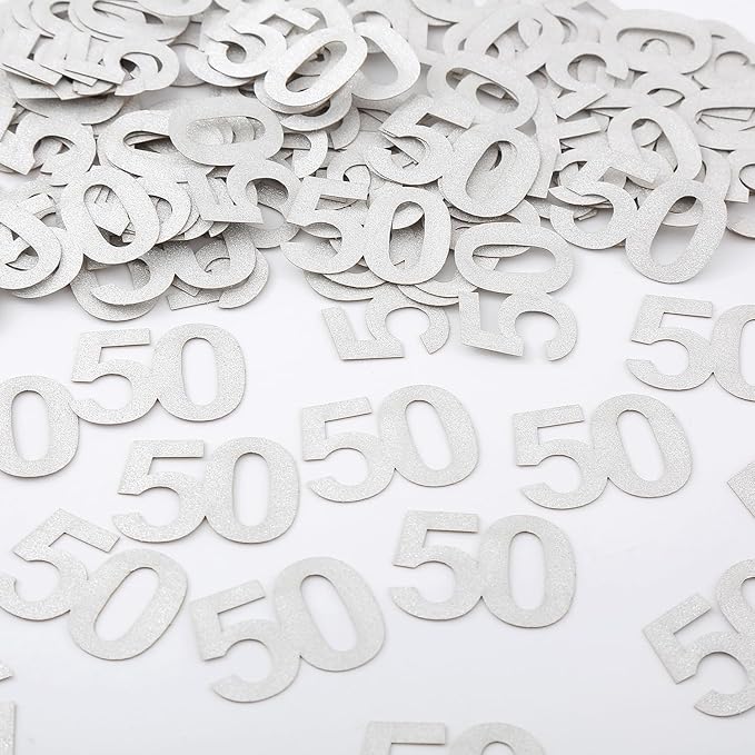 50th Happy Birthday Confetti Decorations - 50th Wedding Anniversary Party Table Decorations, Silver Glitter Number 50 Party Supplies