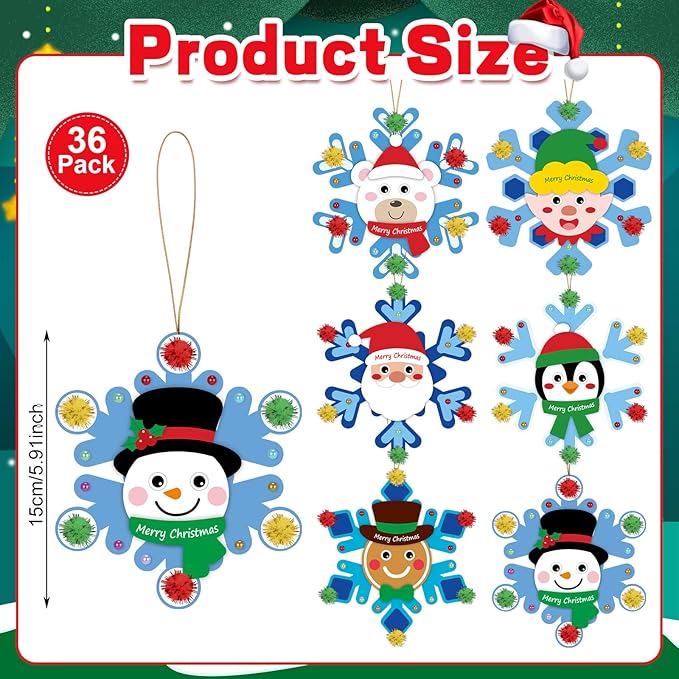 Yexiya 36 Pack Winter Christmas Snowflake Craft Kits for Kids DIY Winter Art Craft Hanging Ornaments Make Your Own Snowflakes Blue White for Xmas Handmade Project Party Favors Holiday Activities Decor