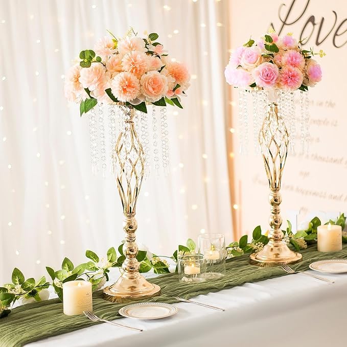 Metal Flower Stands with Crystal Beads, Wedding Centerpieces for Table Decorations, Elegant Metal Flower Arrangement Stands, Flower Vases for Wedding Party Celebration Home Decor (Gold-10pcs)