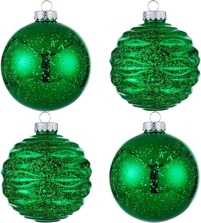 Large Christmas Ball Ornaments, Oversized Shatterproof Plastic Decorative Hanging Mercury Ornaments Ball for Xmas Holiday Party Decorations (Green, 4.0")