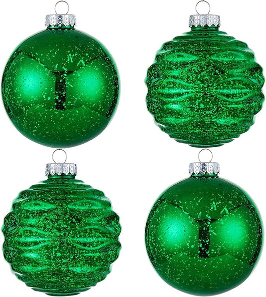 Large Christmas Ball Ornaments, Oversized Shatterproof Plastic Decorative Hanging Mercury Ornaments Ball for Xmas Holiday Party Decorations (Green, 4.0")