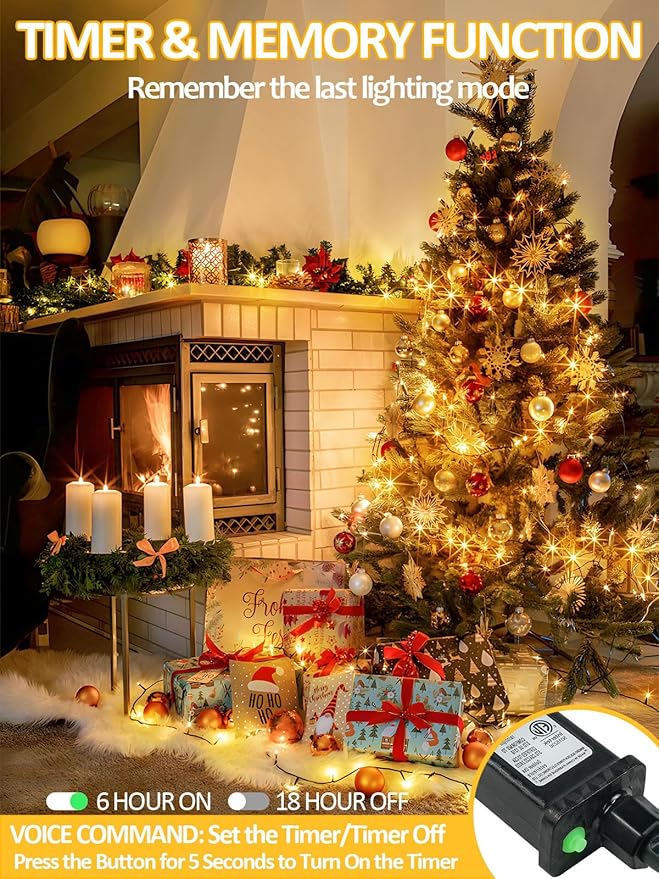 Voice Controlled Smart Christmas Lights Outdoor, 174.8ft 500 LED Twinkle String Lights with 7 Voice Commands, 12 Modes & Timer, Waterproof Christmas Tree Lights for Party Garden (Warm White)