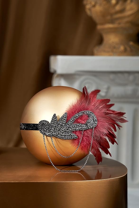 BABEYOND 1920s Flapper Headband Roaring 20s Great Gatsby Feather Headpiece