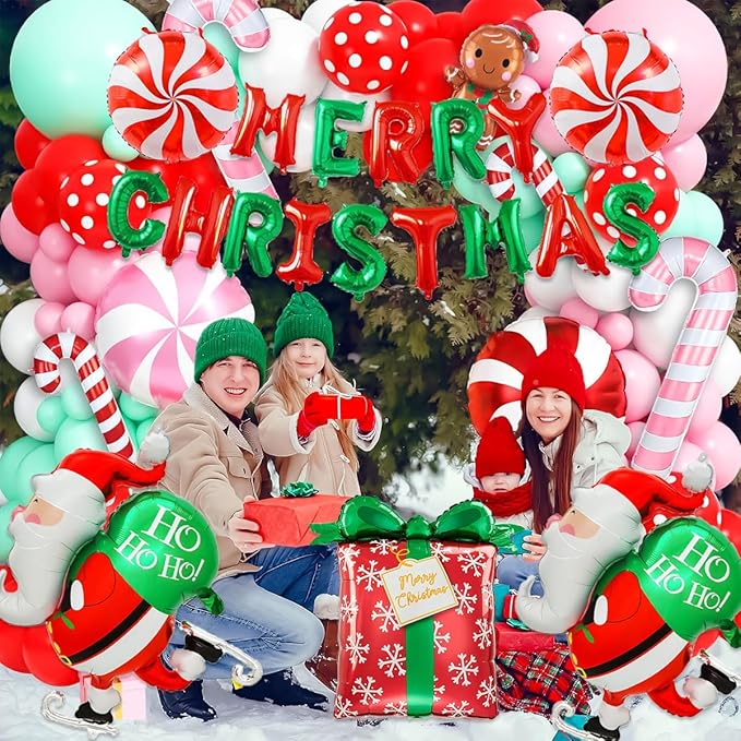 Santa Balloon, Candy Cane Foil Balloons For Christmas Birthday Party Decorations, Candy Cane Decorations
