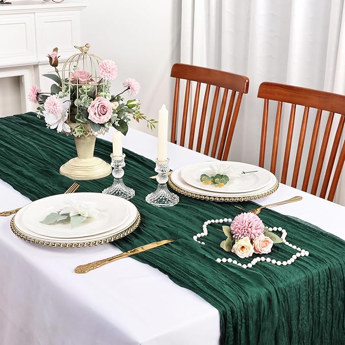 12 Pack Christmas Table Runner Emerald Green Cheesecloth Table Runner 10FT Boho Cheese Cloths Gauze Fabric 120 Inch for Wedding Birthday Party Baby Shower Centerpiece Home Decorations