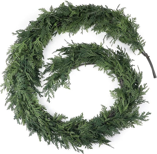 Jutom 1 Pcs 6 ft Christmas Cedar Garland Greenery Realistic Cedar Pine Needles Garland Artificial Decoration for Table, Mantel, Wall, Home Winter Holiday Party Decor