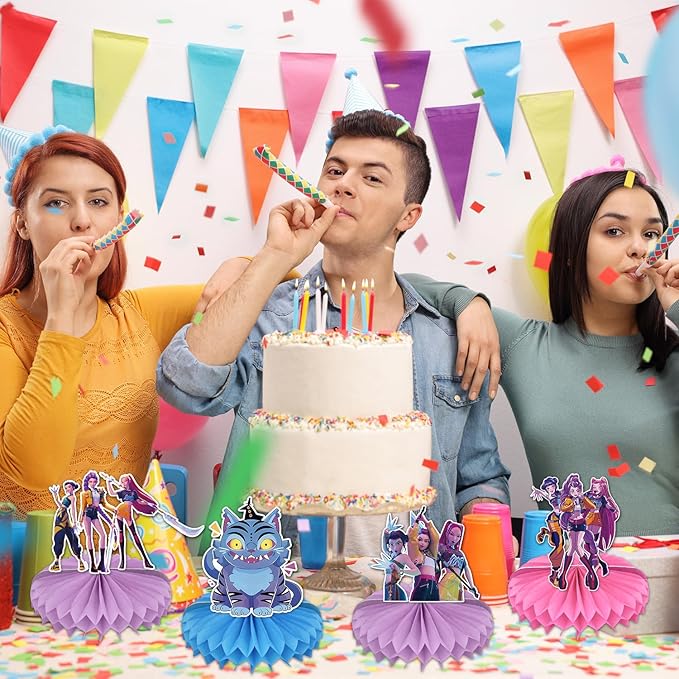 9pcs Demon Movie Hunters Honeycomb Table Centerpiece,Demon Movie Hunters Birthday Party Supplies Table Decorations for Party Decorations