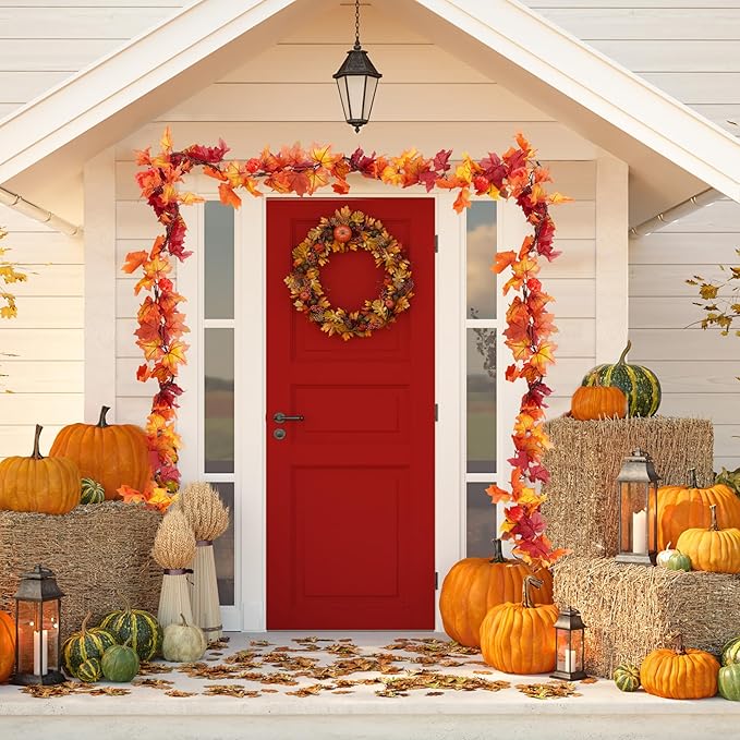 GAGALIFE Thanksgiving Decorations Fall Garland with Lights, 50 Warm Bulbs with Mini Pumpkins - 11FT Connectable Fall Lights Outdoor & Indoor, Realistic Maple Leaf String Lights for Fall Decor