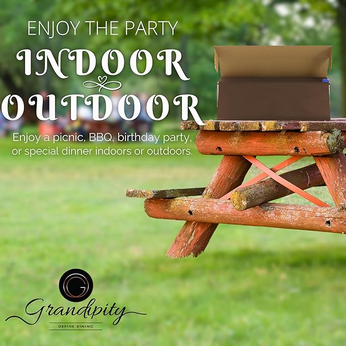 Grandipity Plastic Tablecloth Roll - 54in x 100 Ft. Brown Plastic Table Cloths for Parties Disposable with Cutter Box - Cut to Size Disposable Tablecloth Table Cover for Rectangle & Round
