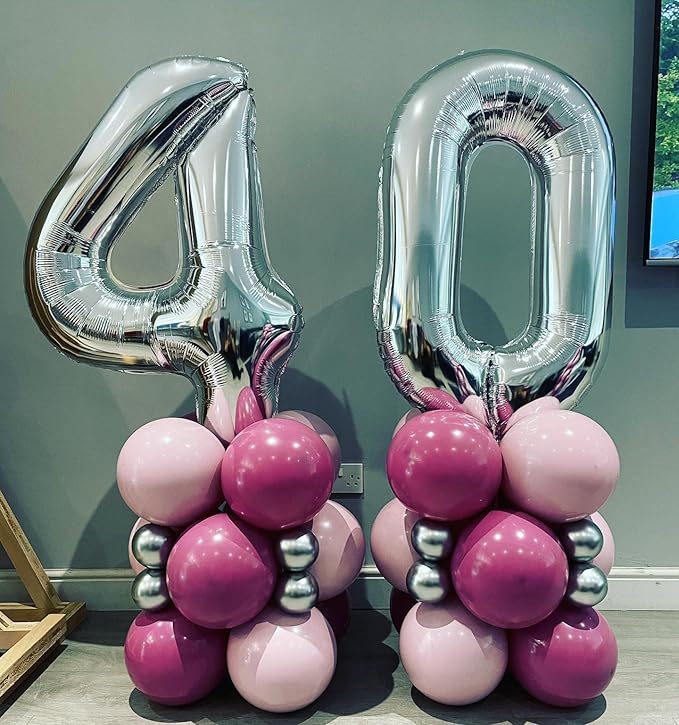 40 Inch Silver 40 Number Balloons Giant Jumbo Huge 40 Foil Mylar Helium Number Digital Balloons Silver Birthday Mylar Digital Balloons 40th Birthday Party 40th Anniversary Events Party Decorations