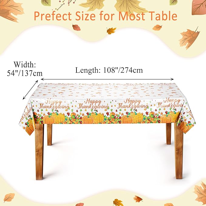 Mornajina 4 Packs 108 x 54 Inch Thanksgiving Fall Tablecloth Plastic Autumn Maple Leave Pumpkin Disposable Table Cover for Autumn Thanksgiving Party Table Decoration (Pumpkins)