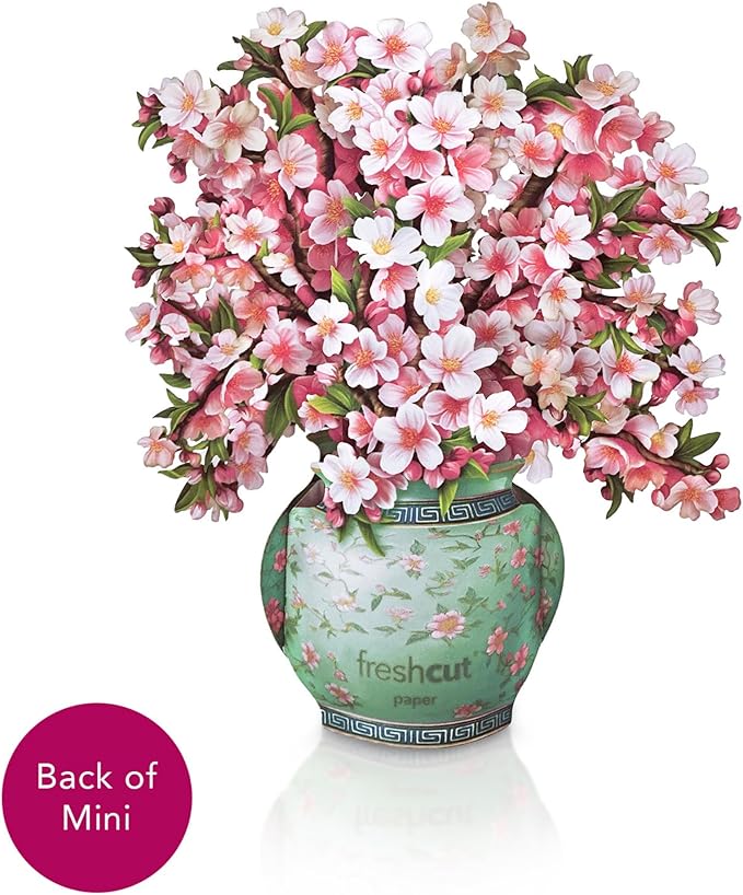 Freshcut Paper Pop Up Cards, Mini Cherry Blossoms, 6 Inch Mini Sized Forever Flower Bouquet 3D Popup Greeting Cards, Birthday Cards, Valentine's Day Card, Blank Notecard & Envelope