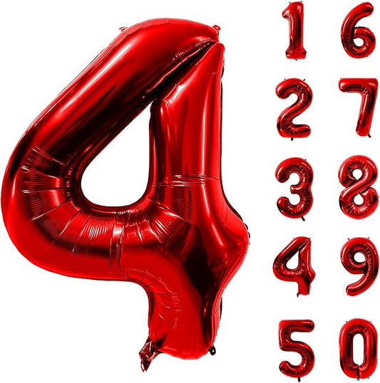 40 Inch Red Number 4 Balloon Large Red Foil Balloon Red 4 Balloons Mylar Helium Balloon for 4th Birthday Party Decorations Girls Boys Baby Shower Wedding Anniversary Decoration