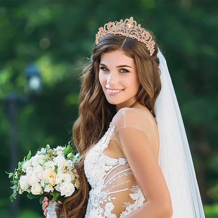 TAROSE Crowns for Women and Girls, Queen Crystal Gold Silver Tiaras with White Rhinestone and Combs, Goddess Crown for Wedding Bride Birthday Princess Bridal Shower Hair Accessories for Women