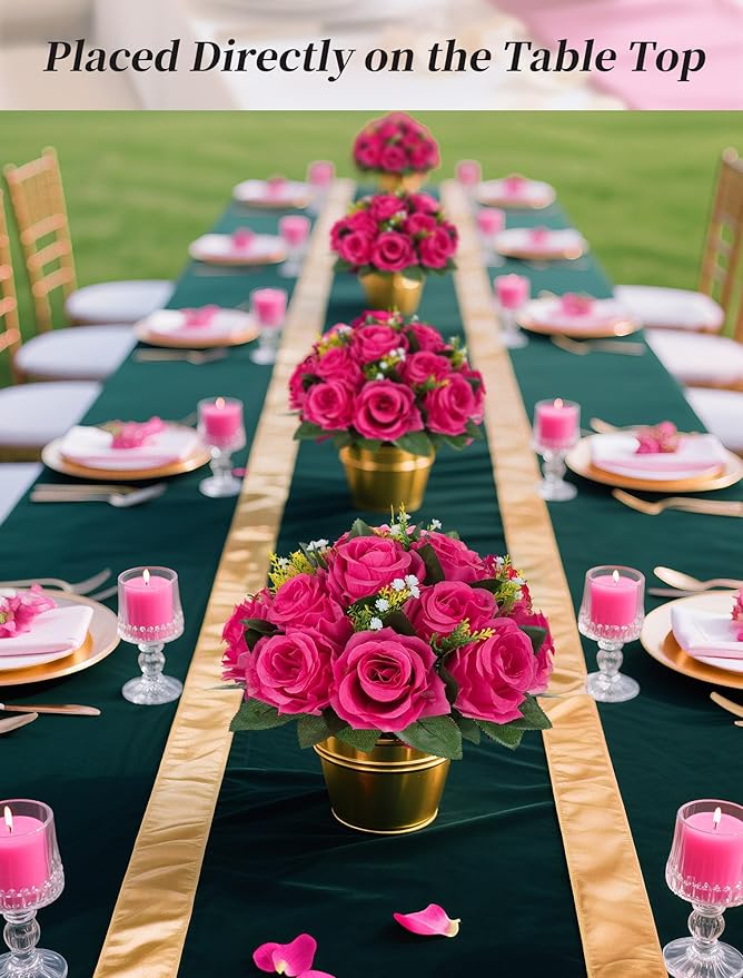 BLOSMON Hot Pink Flowers Artificial: 2 Pcs Fake Rose Balls Centerpiece for Wedding Table Decoration - Faux Silk Kissing Bouquet Floral Arrangement for Home Party Event Decor