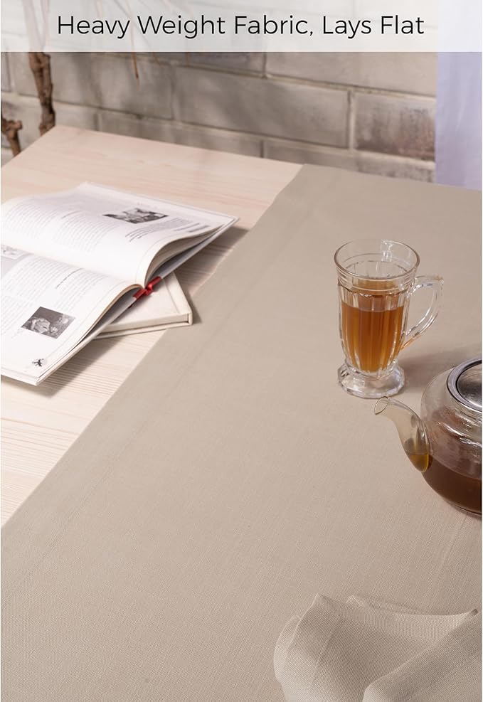 D'Moksha Homes Natural Table Runner 14 x 120 Inch - Faux Linen Dining Table Runner 120 Inches Long - Wrinkle Resistant, Machine Washable for Thanksgiving, Christmas, Holiday - 100% Recycled Fabric