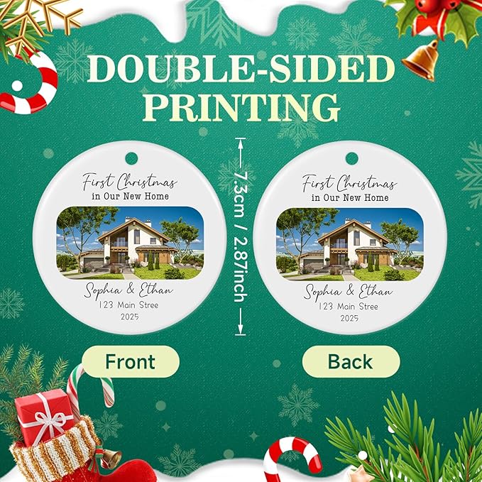 Personalized First Christmas in Our New Home Ornament 2025, Housewarming Gifts New House Photo Christmas Ornaments Christmas Tree Decoration, House Warming Gifts for Couples Owners Men Women
