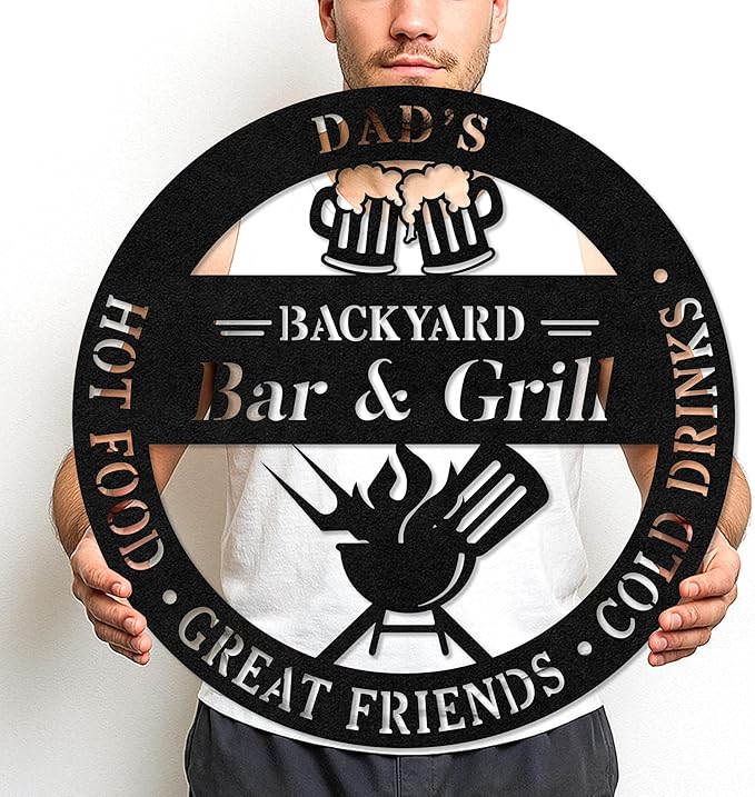 Custom BBQ Metal Sign Personalized Grill Name Wall Art for Outdoor Kitchen Patio Backyard Decor Fathers Gift for Dad Grandpa Husband Barbecue Smoker Area Sign, Grilling Lover Gifts 23