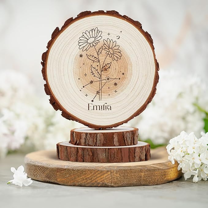 Rustic Cake Topper - Personalized Birth Flower Happy Birthday Cake Toppers with Birthflower, Happy Birthday Gifts, Wood Country Cake Toppers, Birthday Keepsake, Handmade Birthday Decorations