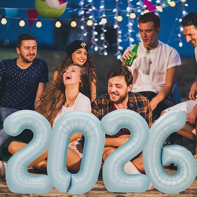 KALOR 42 Inch 2026 Pastel Blue Foil Mylar Number Balloons, Giant 2026 New Years Decorations for 2026 Happy New Year Eve and Graduations Party Supplies