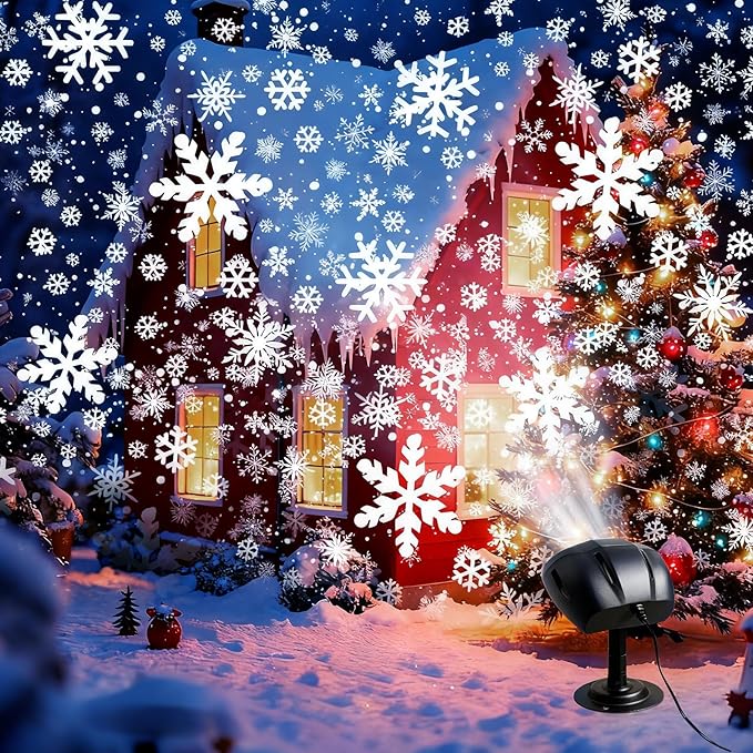 Christmas Projector Lights Outdoor, Snowflake Projector with Remote Control, IP65 Waterproof LED Snowflake Projection Lights for Christmas Decorations Garden Holiday Parties New Year