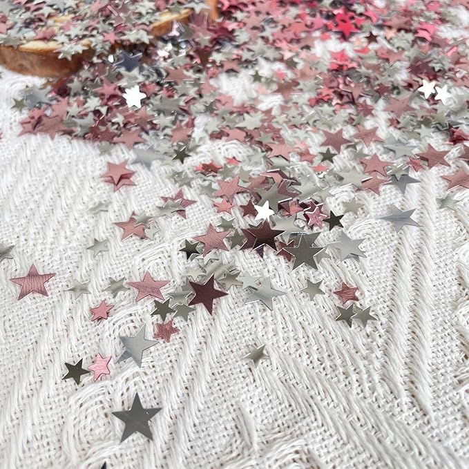 60g Star Confetti Glitter Star Table Confetti, Metallic Foil Star Glitter, Table Decorations for Party Wedding birthday graduation Decorations(Glitter Rose Gold and Silver Set, 10mm and 6mm)