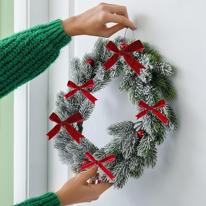 Yilloog 3/8'' 5/8'' 1'' 90 Yards Christmas Velvet Ribbon Vintage Satin Fabric Velvet Ribbon Roll for Christmas Tree Ornaments Decoration Gift Wrapping Bow DIY Crafts (Burgundy)