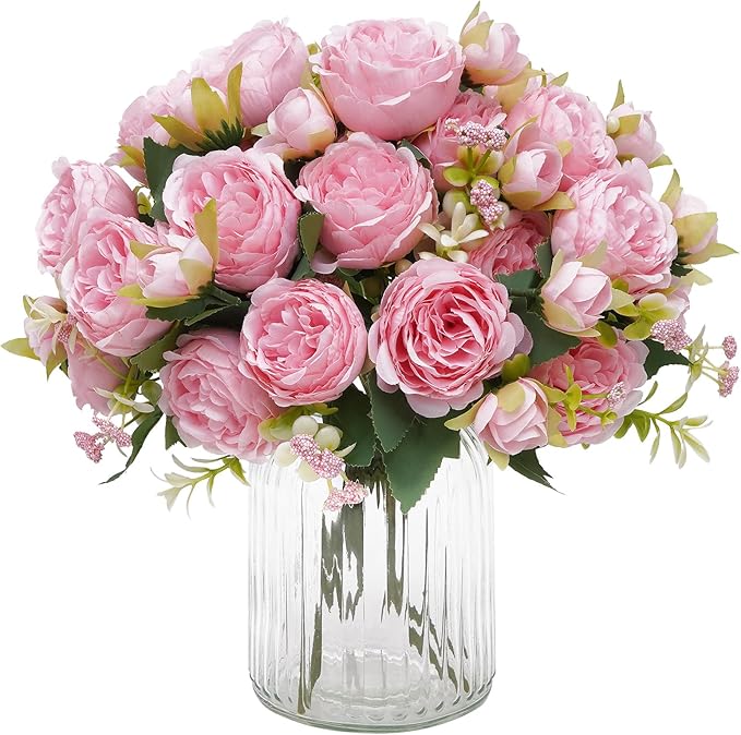 MARTINE MALL 4 Packs Peonies Artificial Flowers, Light Pink Artificial Peonies, Silk Peonies Flowers Fake Peonies Artificial Flowers Peonies Bouquet for Centerpiece Table Wedding Party Home Decor