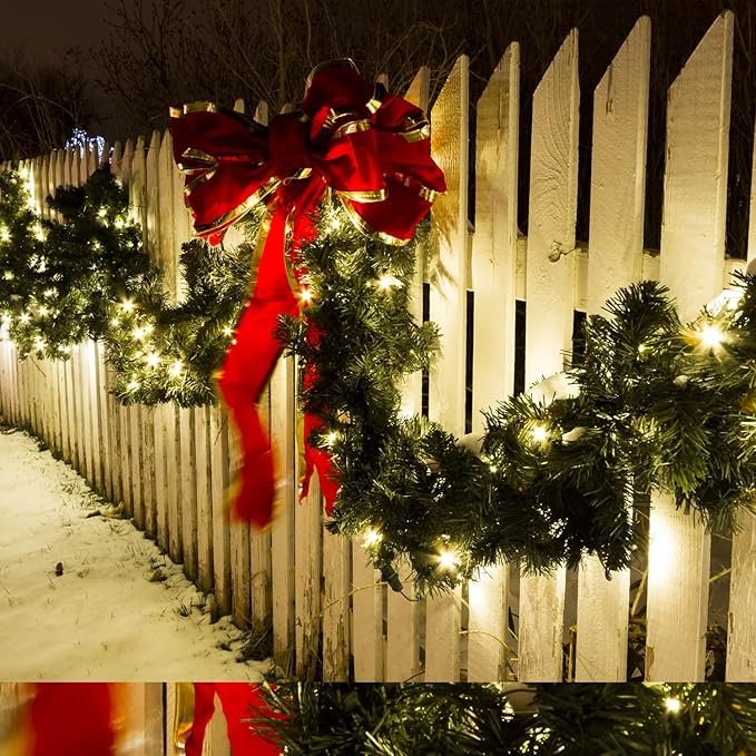 9 FT Pre-lit Christmas Garland Holiday Artificial 50 Led Light for Stairs Wall Door Indoor Outdoor Garland with Battery Operated Timer, for Home Decorations Fireplaces