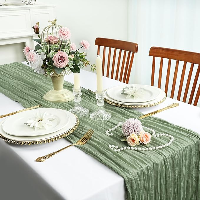 6 Pack Sage Green Cheesecloth Table Runner 10FT Boho Cheese Cloths Gauze Fabric Table Runners 120 Inch Rustic Sheer for Wedding Birthday Party Baby Shower Centerpiece Home Decorations