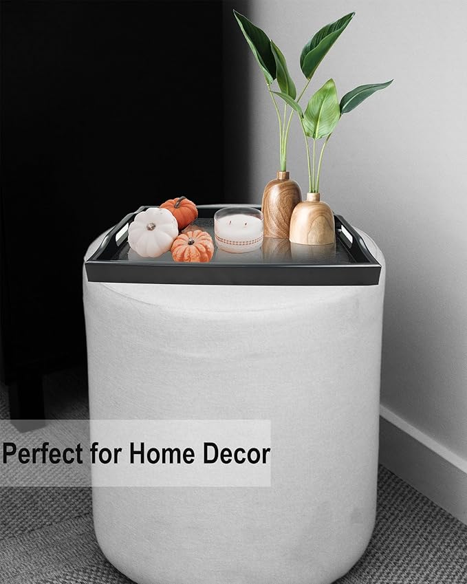 Large Black Plastic Serving Tray with Handles, Set of 2, 19+16.5'', Dishwasher Safe, Stylish, Sturdy, Shatterproof, Napkin and Cleaning Clothes Included