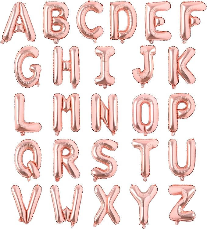 Letter Balloons 16 Inch Mylar Foil Alphabet Letter A-Z Balloons Set for Wedding Birthday Party Decoration Banner Custom Phrase 26 Pieces(Rose gold)