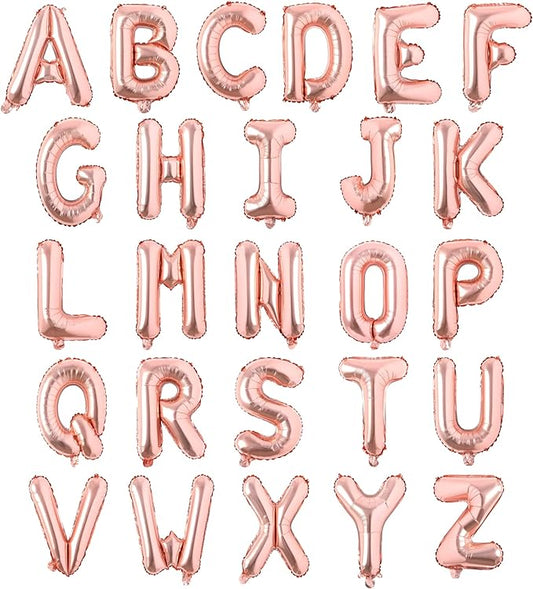 Letter Balloons 16 Inch Mylar Foil Alphabet Letter A-Z Balloons Set for Wedding Birthday Party Decoration Banner Custom Phrase 26 Pieces(Rose gold)