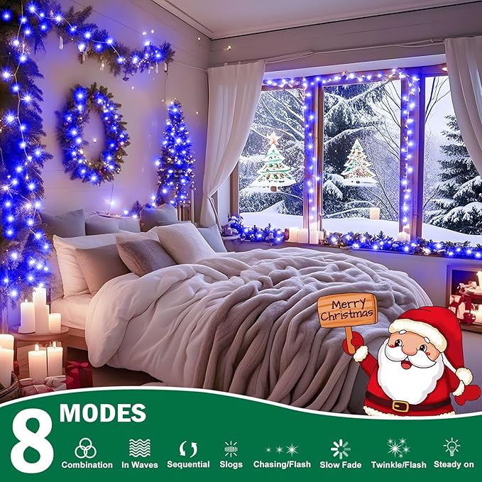 SAUIRS 403FT 1000 LED Christmas Lights Outdoor String Lights with 8 Modes Timer Waterproof Fairy Light Plug in for Outside Indoor Party Xmas Palm Tree Yard Wedding Decorations(Blue)