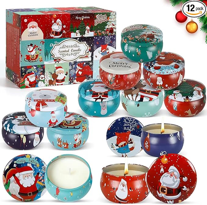 Christmas Scented Candles Gifts Set for Women, 12 Pack 2.5 Oz Xmas Candle Set, Natural Soy Wax Aromatherapy Candles for Christmas Gifts for Women Her
