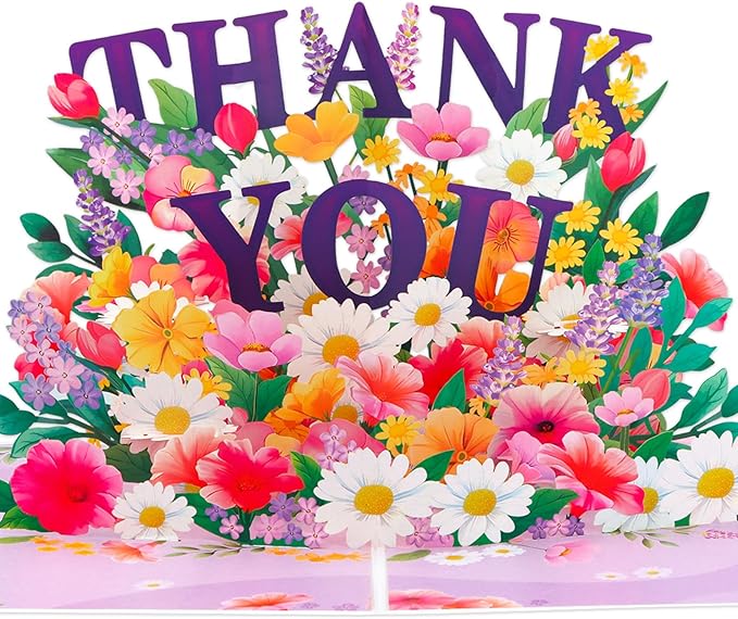Pop Up Thank You Cards - 3D Paper Flowers Thank You Pop Up Cards with Envelope for Mom Dad Women Men Nurses Teachers Day Appreciation Gift