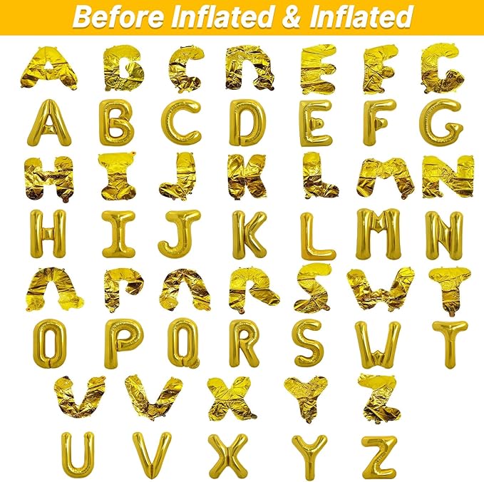 LIOZEOKUN Letter Balloons 16 Inch Alphabet A-Z Mylar Foil Balloons 2 Set for Wedding Birthday Party Decoration Banner Custom Phrase 52 Pcs