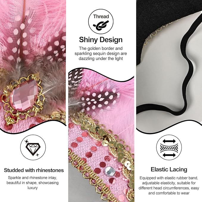 Women's Carnival Feather Headpieces Sequin Headdress for Wedding Masquerade Party Cosplay Feather Headbands