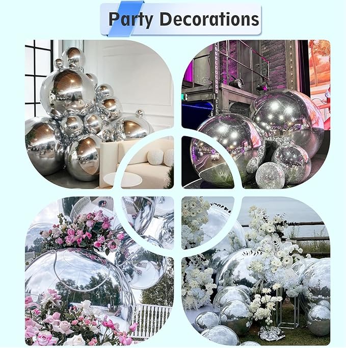 Inflatable Mirror Ball Set, 6-Piece Airtight Large Hanging & Standing Inflatable Disco Disco with 1200W Electric Pump for Party, Wedding, Pool, Events