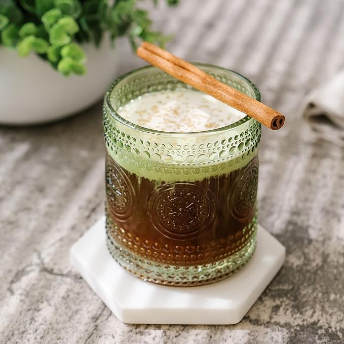 Kate Aspen Hobnail Beaded Floral Green Drinking Glasses Set of 6, (10 oz) Vintage Glassware Set Cocktail Glass Set, Juice Glass, Water Cups | Great Hostess Gift & Gift for New Home Owners