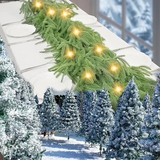 2 Pcs 6 Ft Artificial Norfolk Pine Garlands, Real Touch Winter Pine Garland, Green Artificial Greenery Garland for Table, Mantle, Wall, Indoor, Outdoor Christmas Decorations (2, 6 FT)