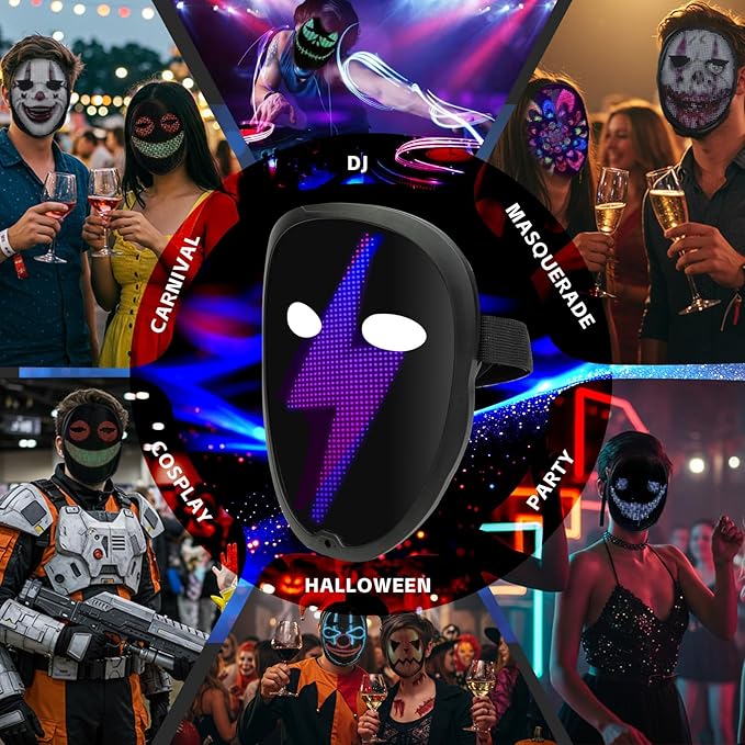 LED Mask with APP & Gesture Control - Perfect for Cosplay, Masquerade Balls & Party Costumes for Adult Unisex Mask