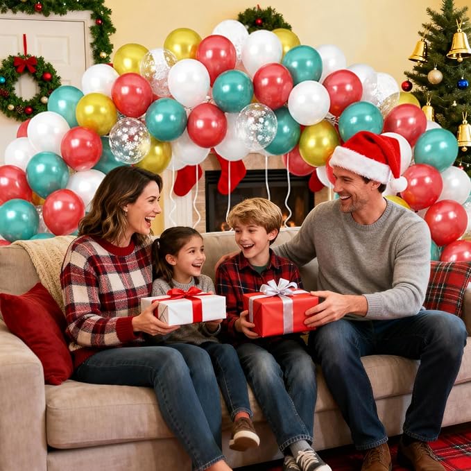 Christmas Balloons, Pearl Red Gold Teal Blue Balloons with Snowflake Print Balloon, Pearl White Gold Xmas Party Latex Balloon for Christmas Birthday Winter New Year Party Decorations Supplies