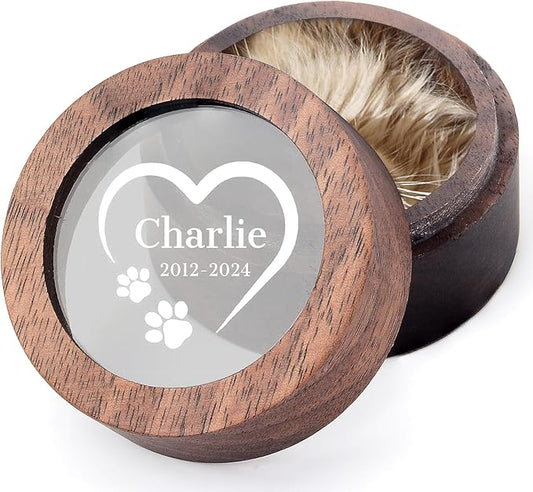 Personalized Pet Memorial Keepsake Box, Engraved Wooden Urn for Cat/Dog Ashes, Custom Name & Date Memorial Box, Sympathy Gift for Loss of Pet (Acrylic Wooden Cover)