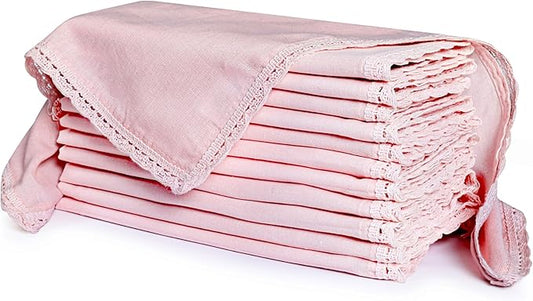Ramanta Home Linen Flax Cloth Napkins Set of 12| 18x18 Inch | Premium Cotton Linen Flax Lace Soft & Durable | Washable Ideal for Everyday Use Parties Thanksgiving Christmas Halloween Pink