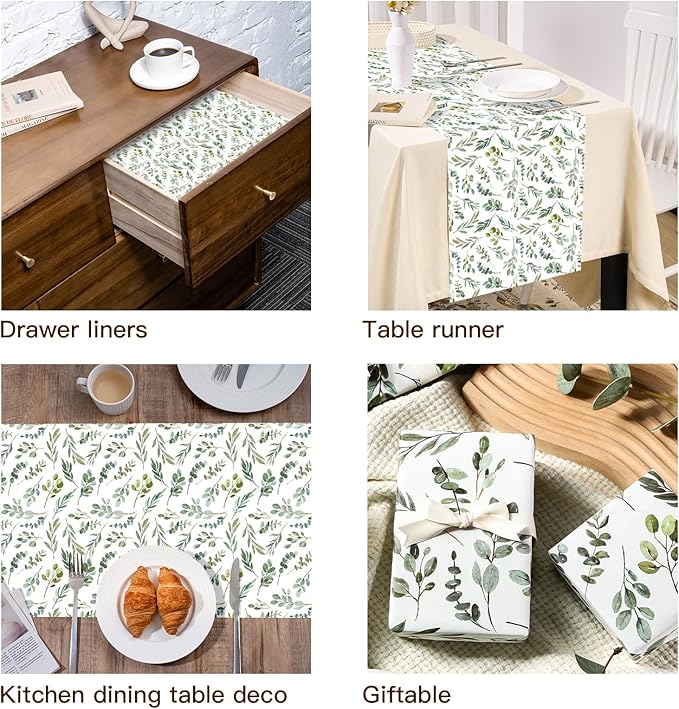 WRAPAHOLIC Kraft Wrapping Paper - Mini Roll - 17 Inch x 16.5 Feet - Eucalyptus Leaves Wrapping Paper for Wedding, Birthday, Bridal Shower, Tea Party, Drawer Liners, Home Closet Shelves